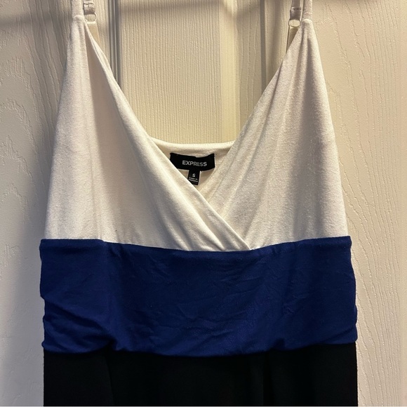 Express Y2K Tri-Tone Spaghetti Strap Mini Dress - White, Blue, Black - Picture 1 of 6